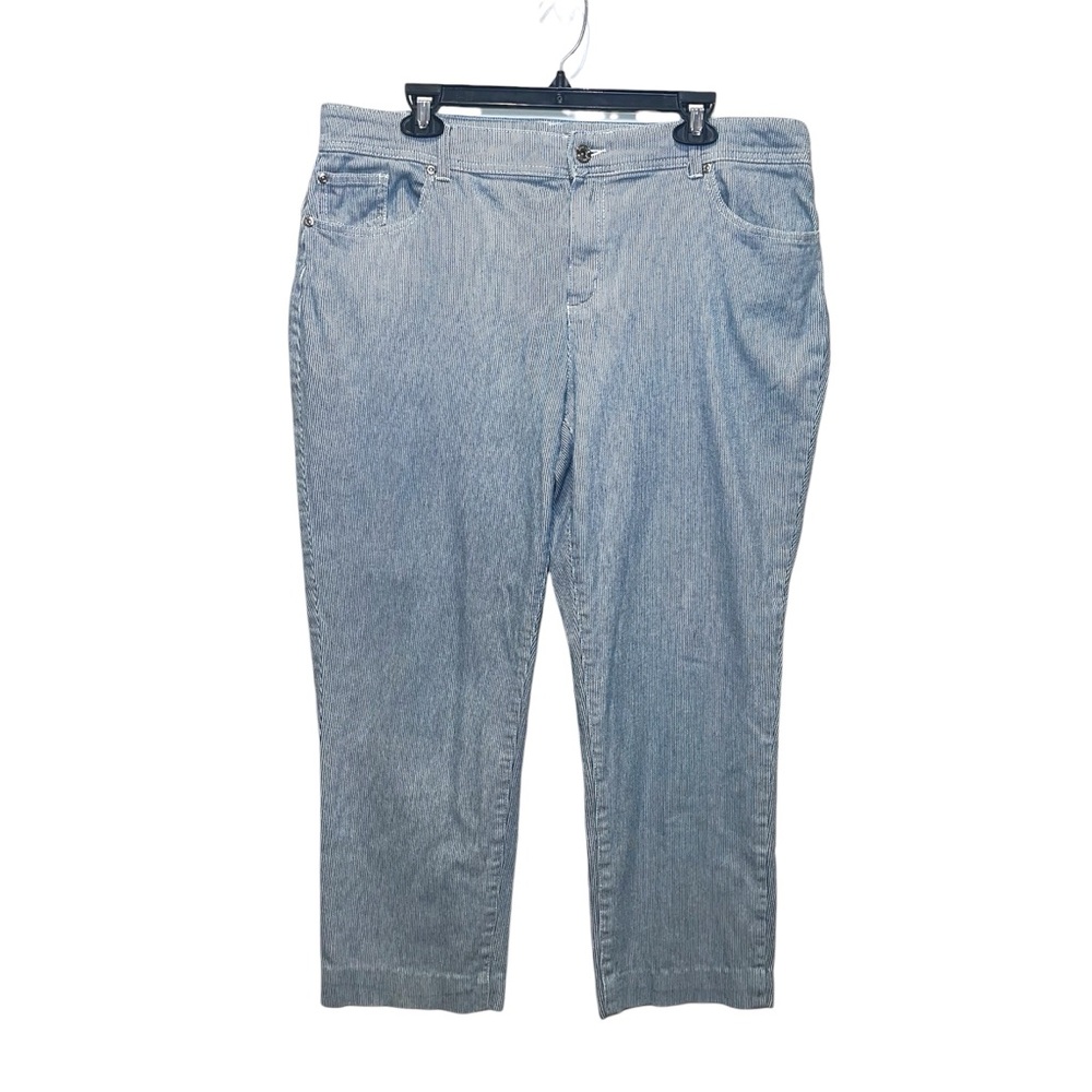 Chico’s Vertical Striped Straight Ankle Jeans Blue/White Stretchy Size 3 (XL/16)